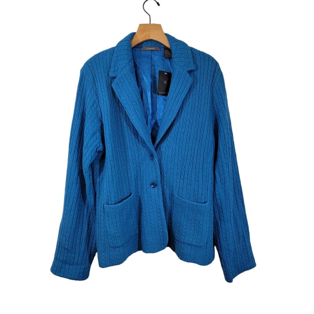 NWT Vintage Liz Claiborne Womens 100% Wool Cardigan Bright‎ Blue Size XL Flaw